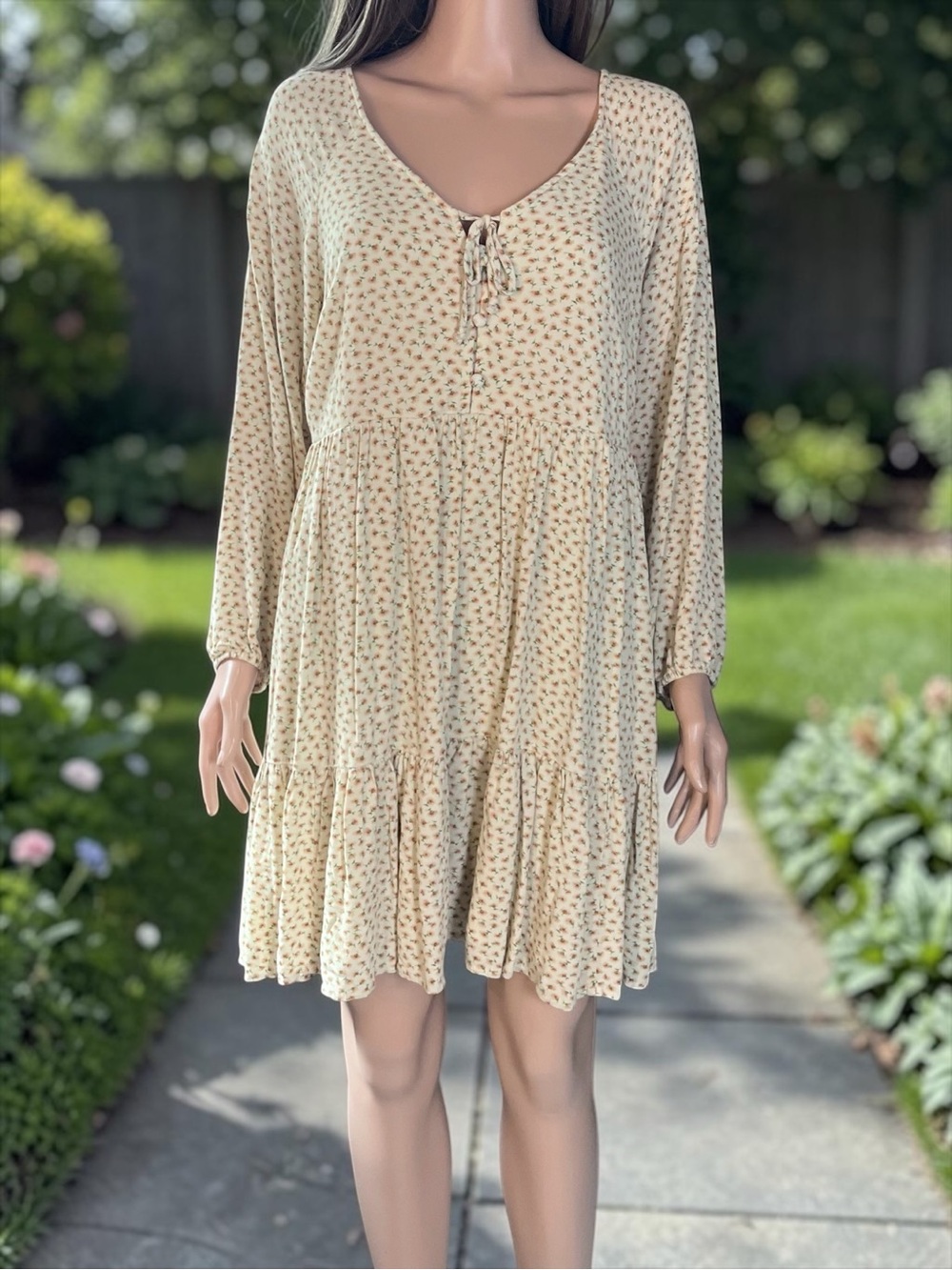 American Eagle Floral Boho Tiered Mini Dress Large Cottagecore